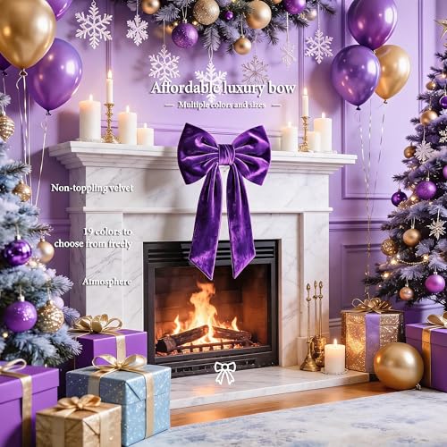 Dark Purple Velvet Christmas Bow Tree Topper Large Holiday Decor