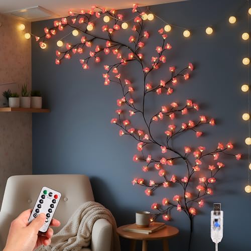 BHGNEJN 7.5 FT Pink Cherry Blossom LED Tree Lights with USB & Remote - 144 LEDs, 8 Modes, Timer