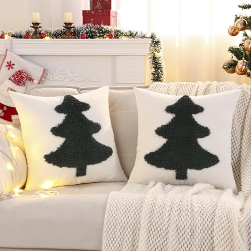LUOYEHK Green Christmas Tree Throw Pillow Covers 18x18 Set of 2 Holiday Cushion Cases