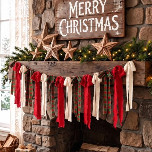 Elegant Christmas Plaid Bow Garland - 6.7ft Red Green Holiday Banner