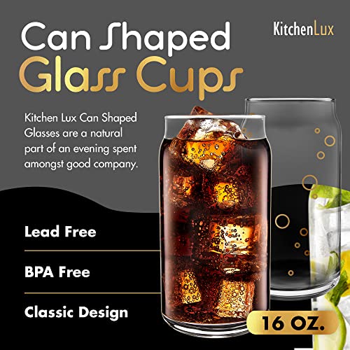 16 oz Can Shaped Glass Cups, Set of 12 Clear Beer Can Glasses for Drinks