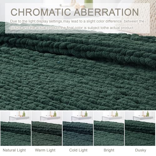 LONG CREATE Dark Green Chunky Knit Throw Blanket 60x80 in - 100% Handmade Chenille