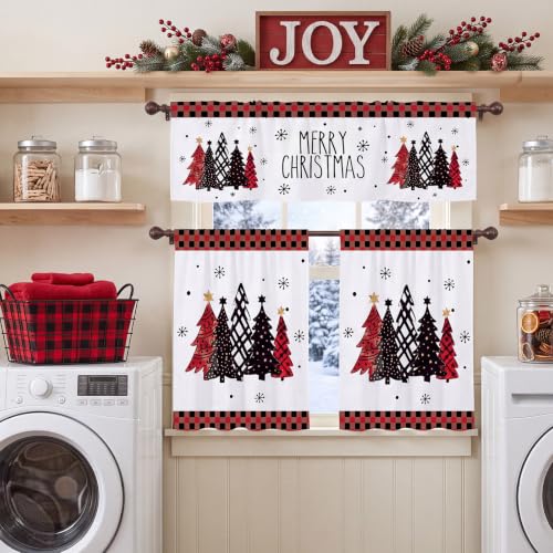 Irenare Buffalo Plaid Christmas Kitchen Curtains Set - 3 Pieces, Festive Holiday Decor