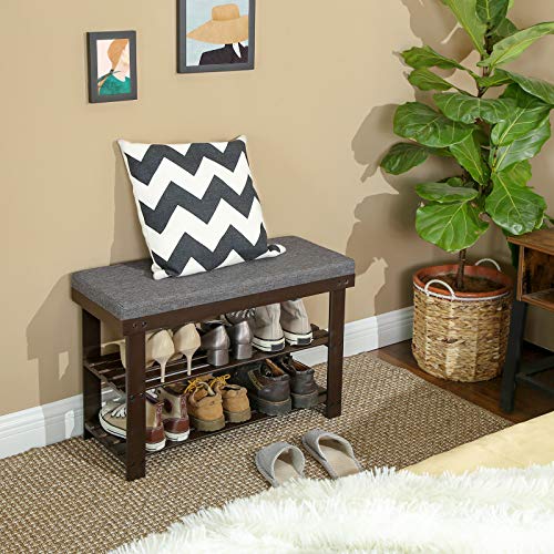 3-Tier Bamboo Shoe Bench with Padded Seat, Entryway Shoe Rack Organizer