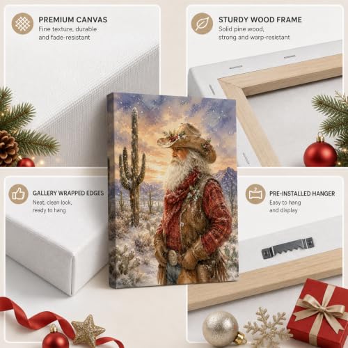 MENSHIJIAN Western Cowboy Santa Christmas Wall Art C - Canvas Print