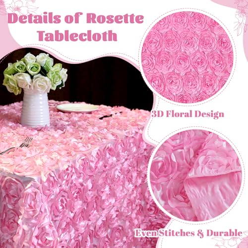 B-COOL 90x156 Inch Pink 3D Rosette Satin Tablecloth - Rectangular