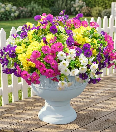 12 Bundles Artificial Morning Glory Flowers with Eucalyptus - UV Resistant Faux Plants for Outdoor Decor