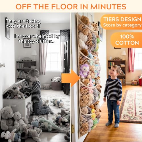 Over-the-Door Stuffed Animal Organizer with 4 Large Pockets