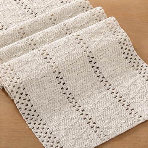Boho Farmhouse Table Runner Beige 12x90 Inches Fall Rustic Home Decor