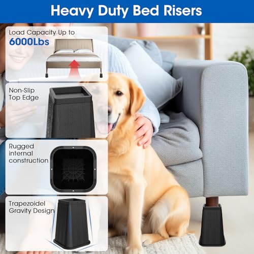8 Inch Heavy Duty Bed Risers for Extra Storage & Stability