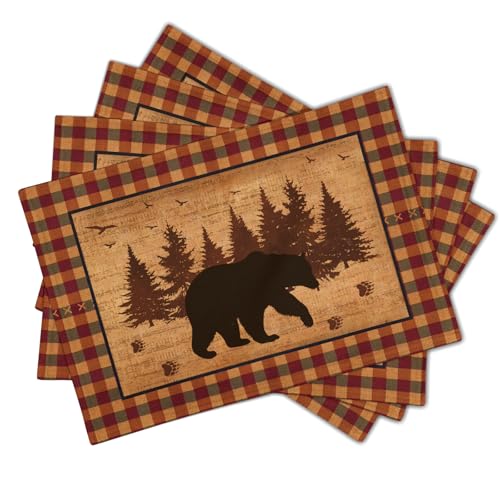 Imiss Rustic Bear Forest Pine Tree Placemat Set of 4 - 12x18 Inch Farmhouse Table Mats