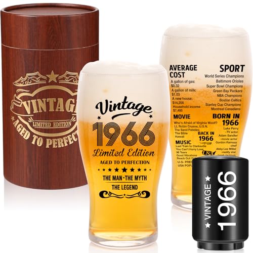 Vintage 1966 Beer Glass Set with Opener - 60th Birthday Gift for Men