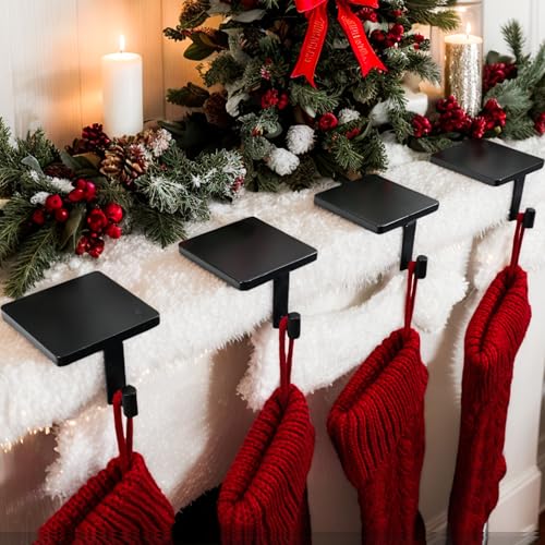 Heavy-Duty Cast Iron Christmas Stocking Holders - Set of 4 Black Mantel Hooks
