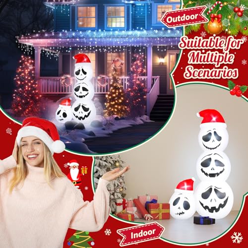 Leyndo 6ft Halloween Skeleton Inflatable with Santa Hat | LED Outdoor Yard Decor