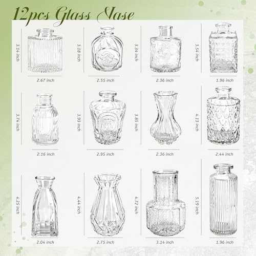 12-Pack Clear Glass Bud Vases - Small Fluted Vases for Wedding Centerpieces
