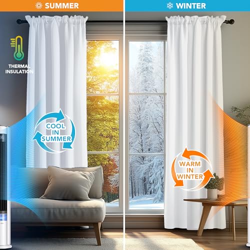 Deconovo Blackout Curtains, Thermal Insulated Rod Pocket Window Drapes, Noise Reducing, Oeko-TEX Certified, Room Darkening Curtains for Bedroom/Living Room, 2 Panels, White, 38W x 54L