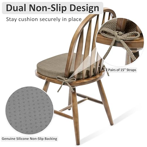 Set of 4 Non-Slip Dining Chair Cushions, 2-Inch Thick Foam Seat Pads
