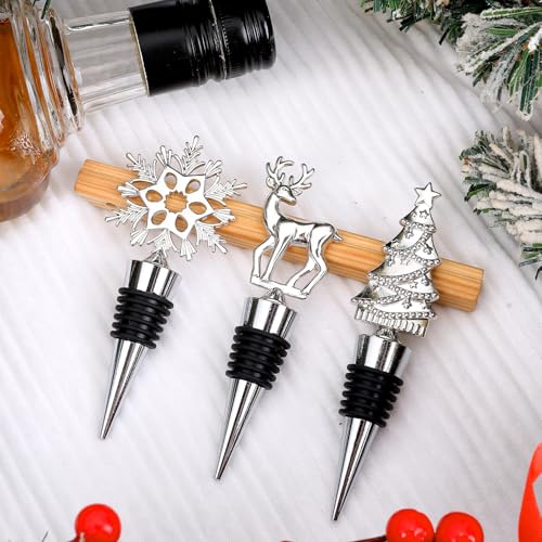 EmDryze Silver Christmas Tree & Reindeer Wine Bottle Stopper Set - Holiday Party Decor