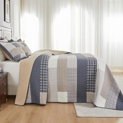 Oversized King Bedspread Set - 100% Cotton Reversible Quilt 120x120