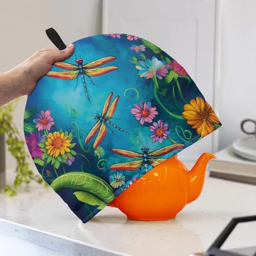 Insulated Tea Cozy for Teapot - Floral Dragonfly Print Thermal Cover