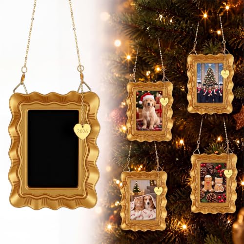 Gold Vintage Christmas Picture Frame Ornaments, 4-Pack 2x3 in - Resin