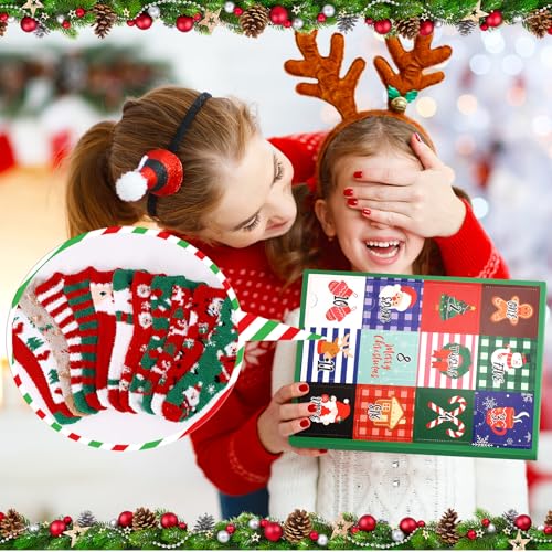 12 Pairs Christmas Fuzzy Socks Advent Calendar Unisex Holiday Warm Socks