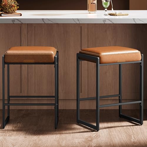 Set of 2 Counter Height Bar Stools, Mid-Century Modern Kitchen Stools