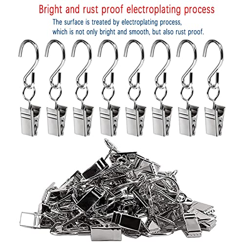 12 Pack Silver Metal Curtain Clips with S Hooks for Lights & Decorations
