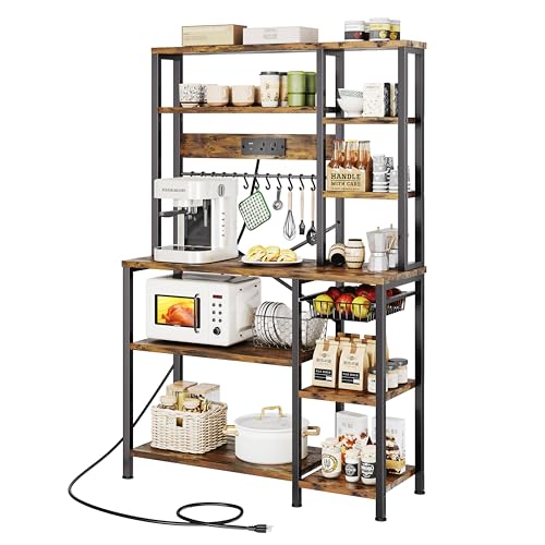 6-Tier Kitchen Bakers Rack with Power Outlet and Storage Shelves