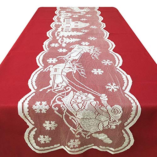 Joysail 72 Inch Lace Christmas Table Runner with Santa Reindeer Snowflake Design