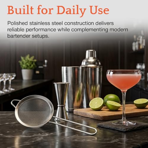 Stainless Steel Spill-Stop Fine Mesh Cocktail Strainer - Conical Bar Tool, 9 x 3.125”