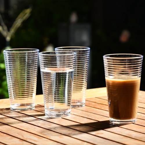 ALINK Ribbed 16oz Highball Glasses Set of 6 - Modern Drinkware for Cocktails & More