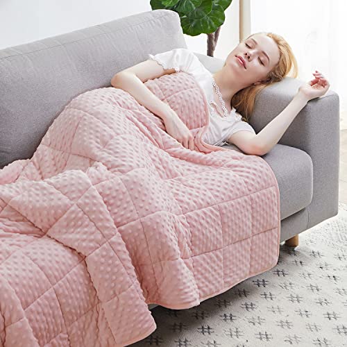 15lb Weighted Blanket for Adults, Soft Minky Throw, Pink 48x78 Inch