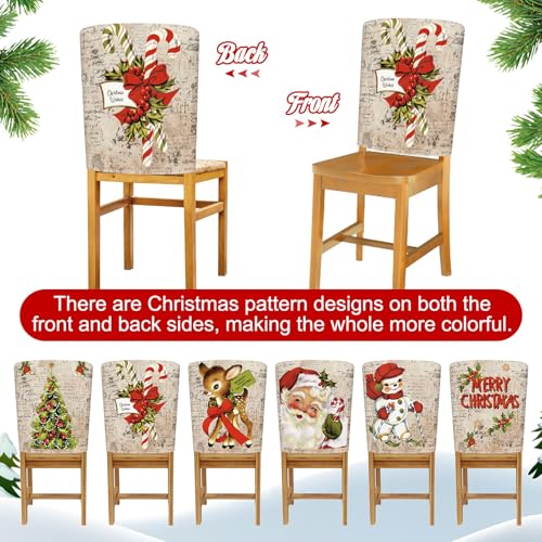 Retro Series Christmas Chair Cover Set - 6 Stylish Elastic Slipcovers for Dining Chairs