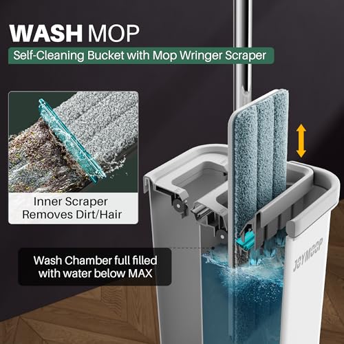 Hands-Free Flat Floor Mop and Bucket Set with 3 Microfiber Pads
