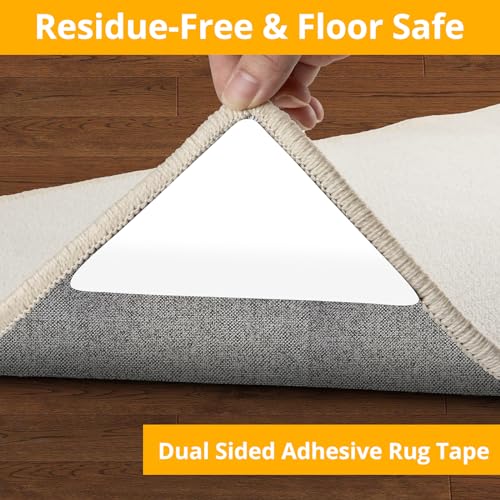 12PCS Anti-Slip Rug Tape Grippers for Hardwood Floors, Reusable Rug Stickers