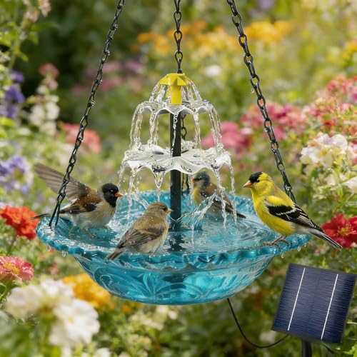 Hanging Solar Bird Bath Fountain - Cascading Outdoor Garden Water Feature