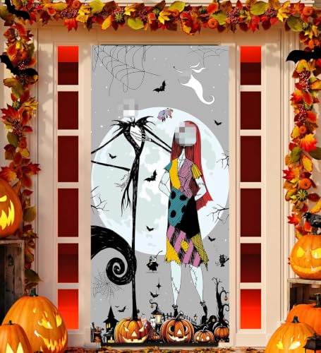 JENFALL Nightmare Before Christmas Halloween Door Cover Welcome Banner Grey