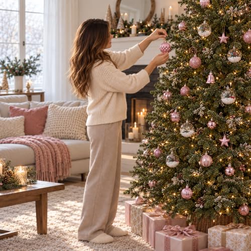111 Pcs Pink & Clear Christmas Ornaments Set - Shatterproof Holiday Decor
