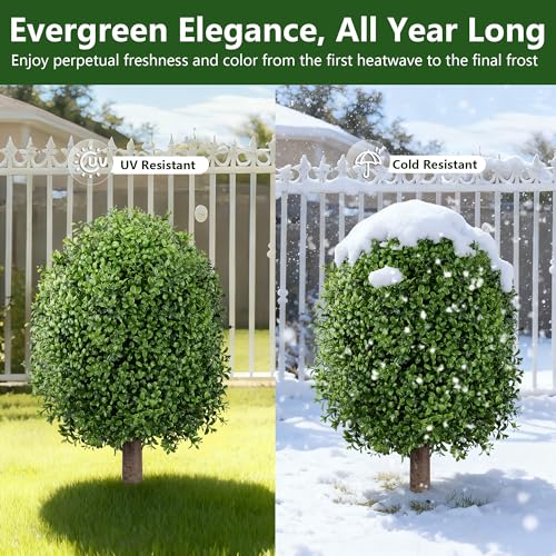 24-Inch Artificial Boxwood Topiary Trees, UV Resistant Outdoor Shrubs - 2 Pack