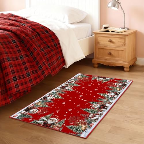2'x3' Red Santa Christmas Door Mat - Snowman Holiday Rug, Non-Slip Entryway Mat