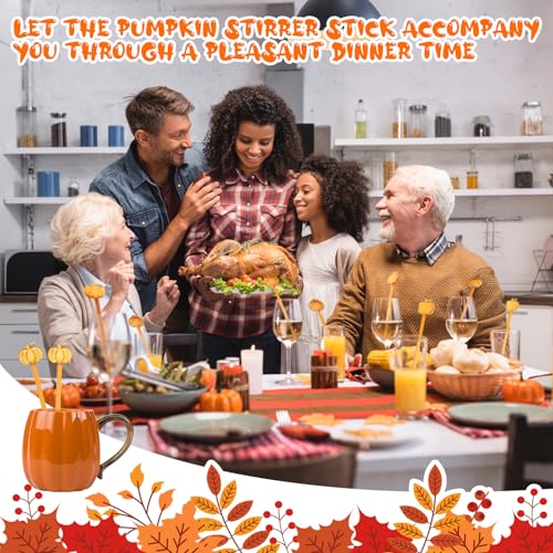 SiliFine Pumpkin Glass Drink Stirrers 12 pcs Fall Swizzle Sticks for Autumn Parties