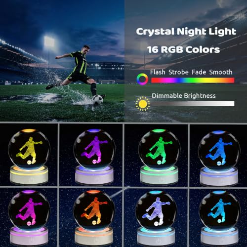 3D Soccer Night Light, Crystal Ball RGB Lamp with Remote and Timer