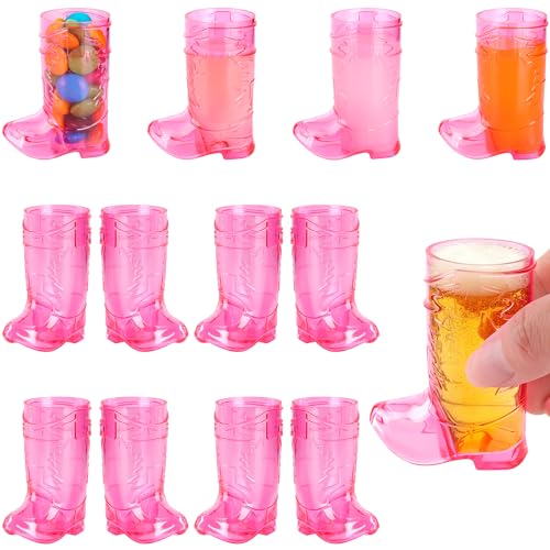Pink Cowboy Boot Shot Glasses 12 Pcs - Mini Plastic Western Party Cups, 1 oz