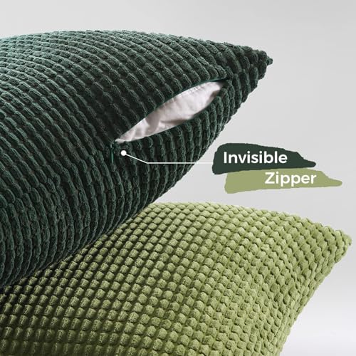 Green Christmas Holiday Throw Pillow Covers Set of 4 18x18 Inch - Corduroy Decorative Cushion Cases for Couch & Living Room