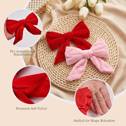 8.2FT Velvet Bow Garland Banner for Party Decorations, Red & Pink