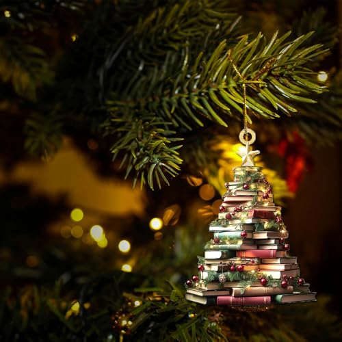 Star Christmas Book Tree Ornament - Acrylic Book Lover Decoration for Holiday Tree