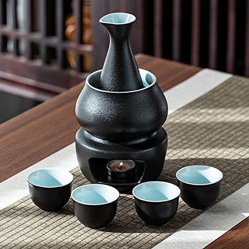Ceramic Sake Set with Warmer Pot - 8-Piece Traditional Hot Cold Drink Set