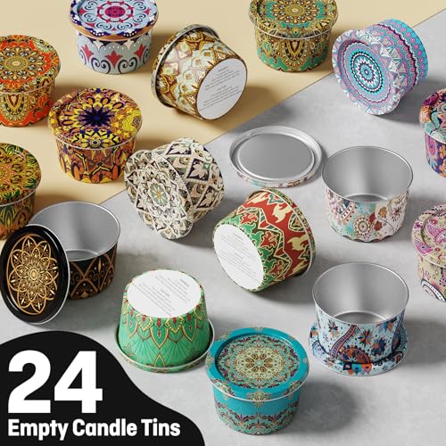24 Pack Empty Candle Tins with Lids - 2.5 oz Metal Containers