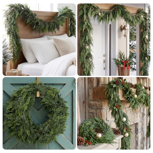SYLVANEX 2-Pack 9FT Artificial Cedar Garland Christmas Decorations Dense & Lifelike